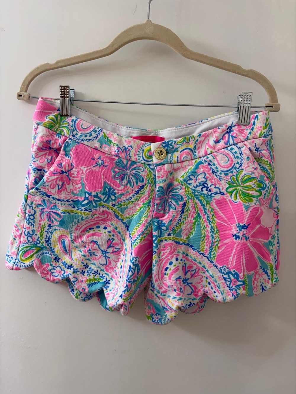 Lilly Pulitzer Pink Multicolor Paisley Floral High-Rise Scalloped Shorts